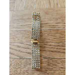 Vintage Adjustable Snap On Rhinestone Bracelet Gold Tone